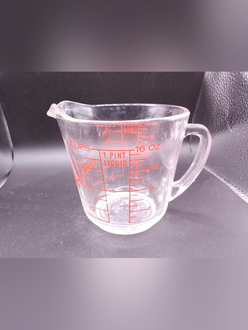 Vintage Glass Fire King Measuring Cup 2-Cup Made in USA Red letters